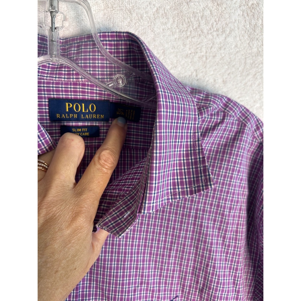 Bundle  2 Polo Ralph Lauren Slim Fit Dress Shirts Mens 16 34/35 Purple Blue - Picture 5 of 11